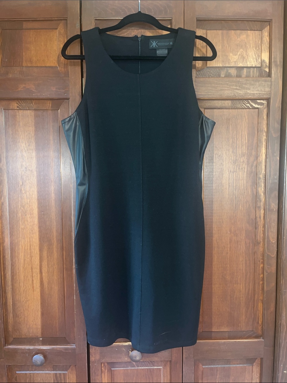 Kardashian Kollection Black Sleeveless Sheath Dress with Faux Leather Panels